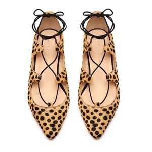 LOEFFLER RANDALL Ambra Laceup Cheetah Animal Leopard print Calf Hair Flat Size 6